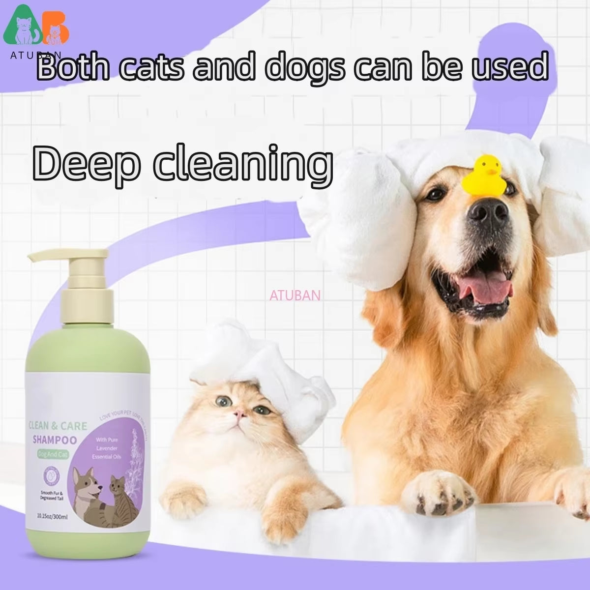 ATUBAN Hypoallergenic Dog Shampoo & Conditioner with Probiotics, Royal Lavender Scent - Odor Neutralizing Formula