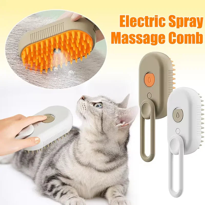 3-in-1 Electric Pet Grooming Brush with Steam Spray and Massage Function for Effective Hair Removal