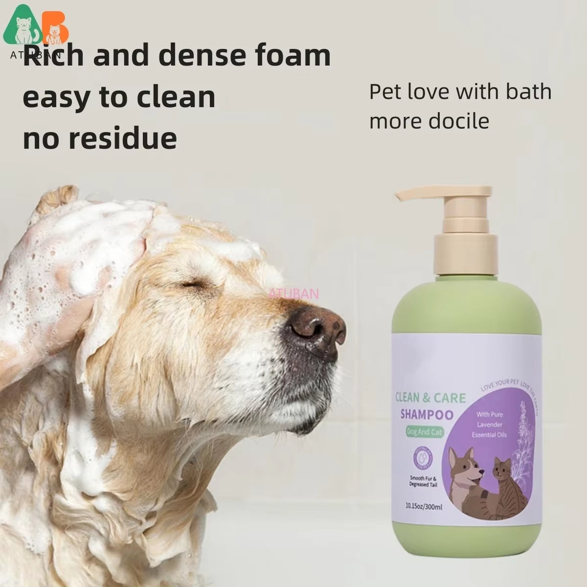 ATUBAN Hypoallergenic Dog Shampoo & Conditioner with Probiotics, Royal Lavender Scent - Odor Neutralizing Formula