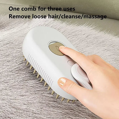 3-in-1 Electric Pet Grooming Brush with Steam Spray and Massage Function for Effective Hair Removal