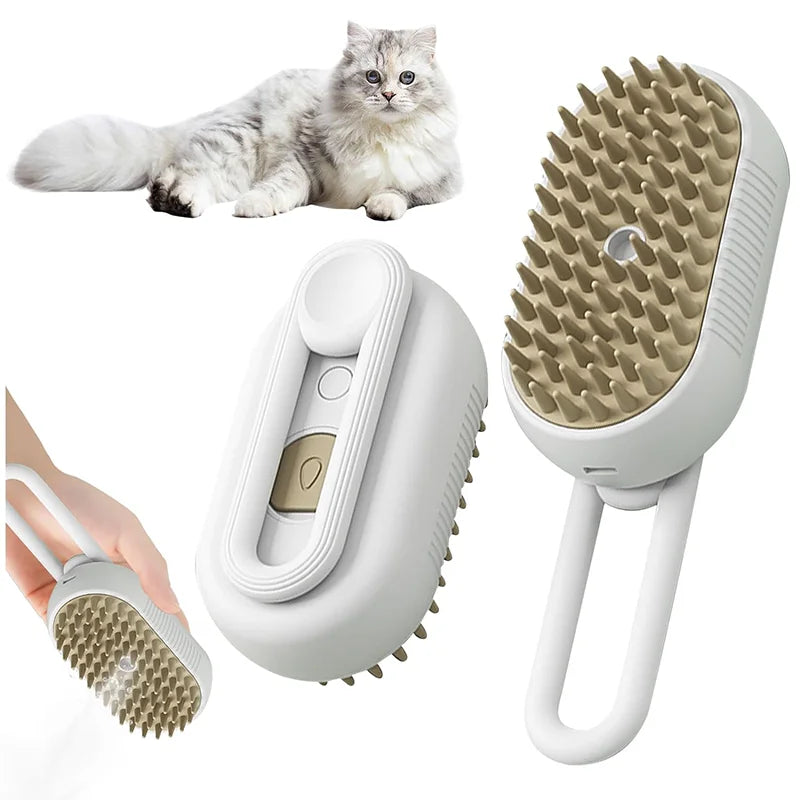3-in-1 Electric Pet Grooming Brush with Steam Spray and Massage Function for Effective Hair Removal